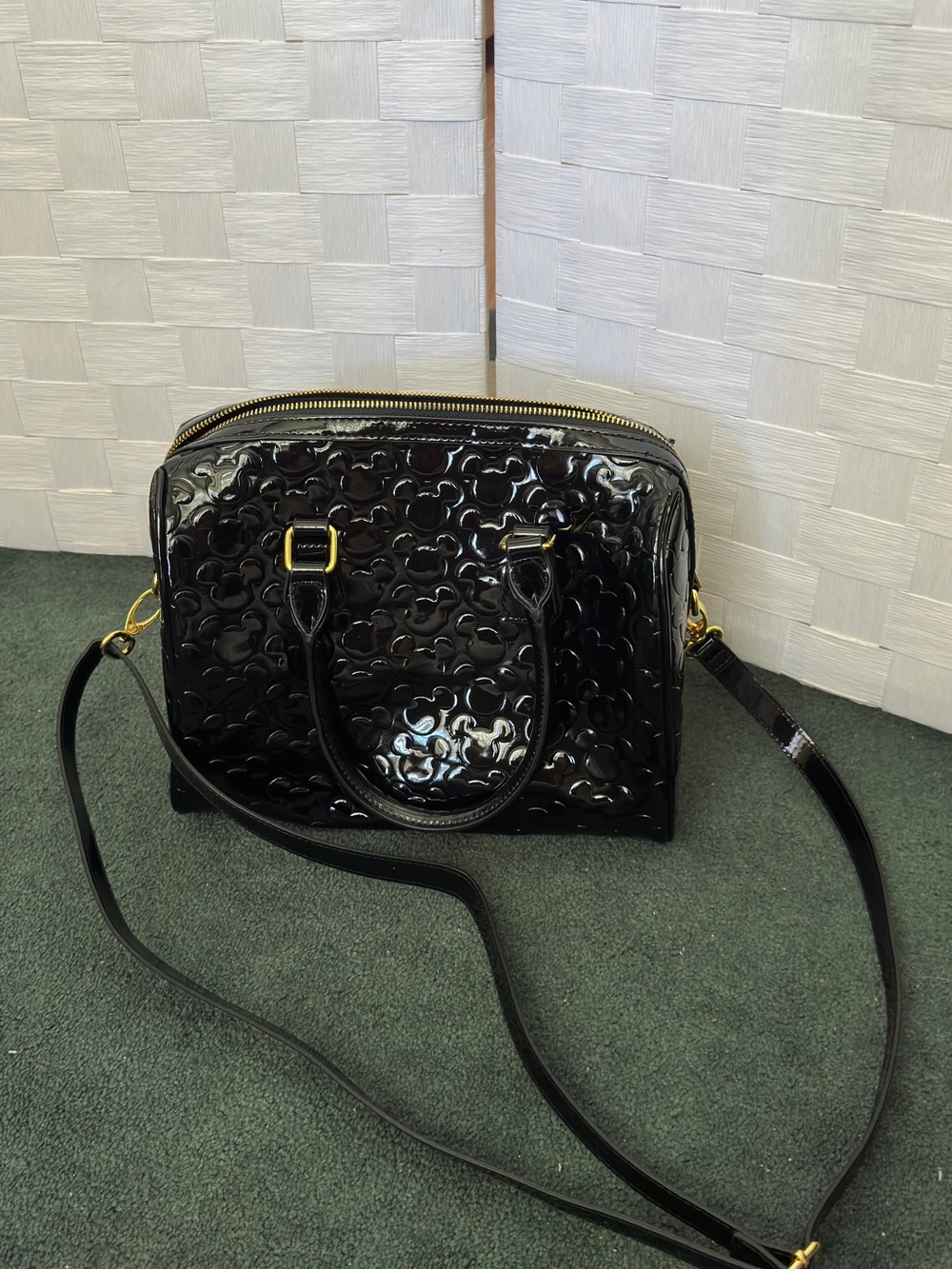 Disney Black Patent Leather Tote with Gold Hardware